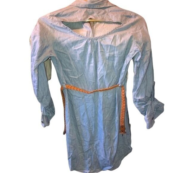 Derek Heart Light Blue Button-Down Junior Dress With Braided Belt Long Sleeves S - Picture 2 of 3
